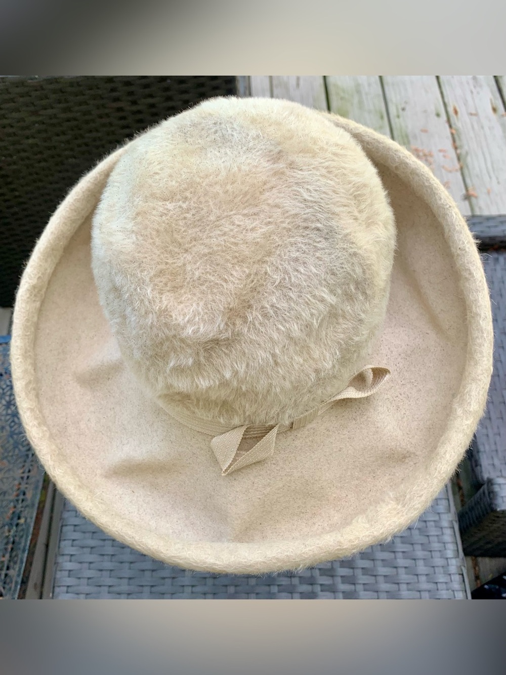 betmar Tan Fuzzy Brim Hat with Ribbon Trim
